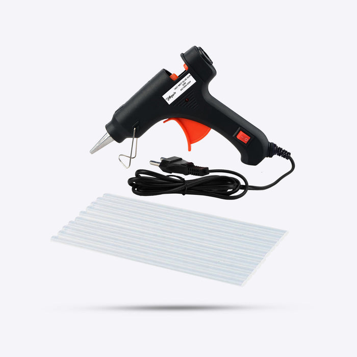 Hillgrove Electric 20W Black Mini Hot Glue Gun With 10 Pcs Hot Melt Glue Stick for Craft, Art, Decoration Work Standard Temperature Corded Glue Gun (7 mm)