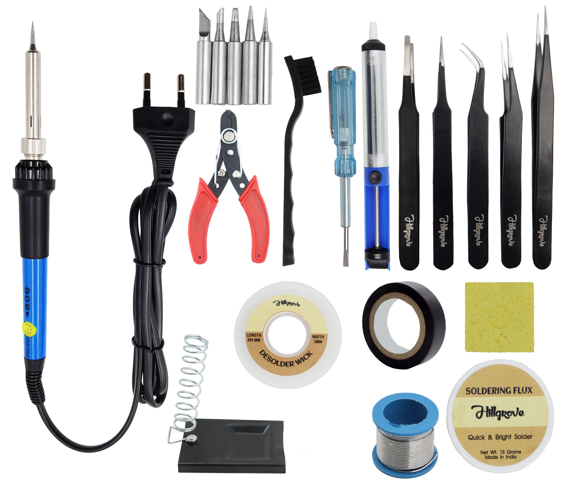 Hillgrove Electronic 12in1 Professional Mobile Soldering and Desoldering Equipment Tool Machine Combo Kit Set with Flux Paste and Wire 60 W Temperature Controlled (Conical, Flat, Pointed, Round Tip)
