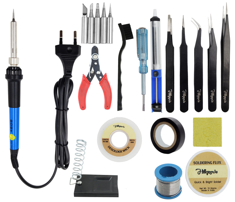 Hillgrove Electronic 12in1 Professional Mobile Soldering and Desoldering Equipment Tool Machine Combo Kit Set with Flux Paste and Wire 60 W Temperature Controlled (Conical, Flat, Pointed, Round Tip)