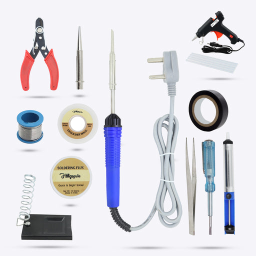 Hillgrove 13In1 Biggners Complete 25W Soldering Iron Kit With Glue Gun Combo 25 W Temperature Controlled (Flat, Pointed Tip)
