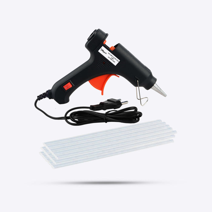 Hillgrove Electric Mini 20 Watt Black Small Hot Gum Glue Gun With 15 Pcs Hot Melt Glue Stick for Craft, Art, Decoration Work Standard Temperature Corded Glue Gun (7 mm)