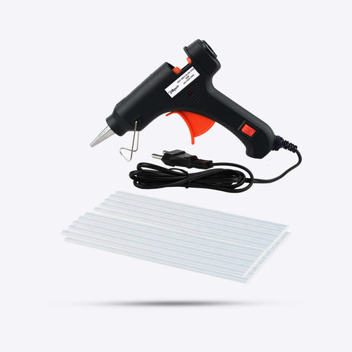 Hillgrove Electric Mini 20 Watt Black Small Hot Gum Glue Gun With 20 Pcs Hot Melt Glue Stick for Craft, Art, Decoration Work Standard Temperature Corded Glue Gun (7 mm)