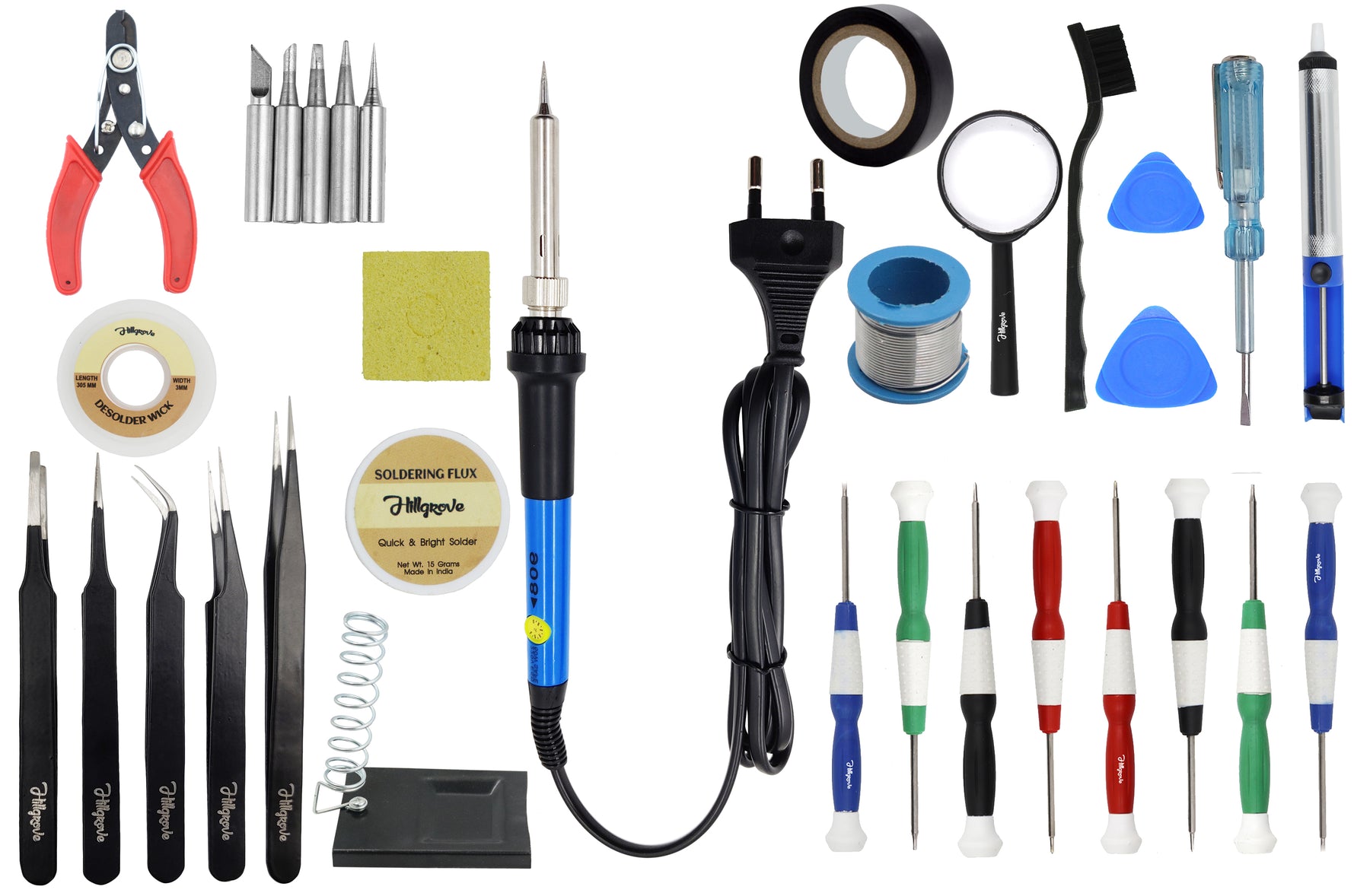 Hillgrove Electronic 23in1 Professional Mobile Repairng Soldering and Desoldering Equipment Tool Machine Combo Kit Set with Flux Paste and Wire 60 W Temperature Controlled (Conical, Flat, Pointed, Round Tip)