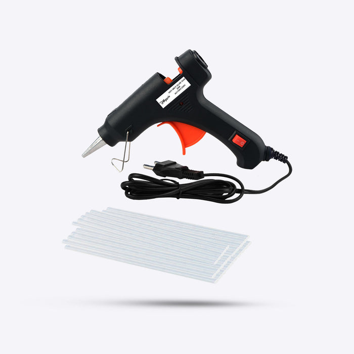 Hillgrove Electric Mini 20 Watt Black Small Hot Gum Glue Gun With 25 Pcs Hot Melt Glue Stick for Craft, Art, Decoration Work Standard Temperature Corded Glue Gun (7 mm)
