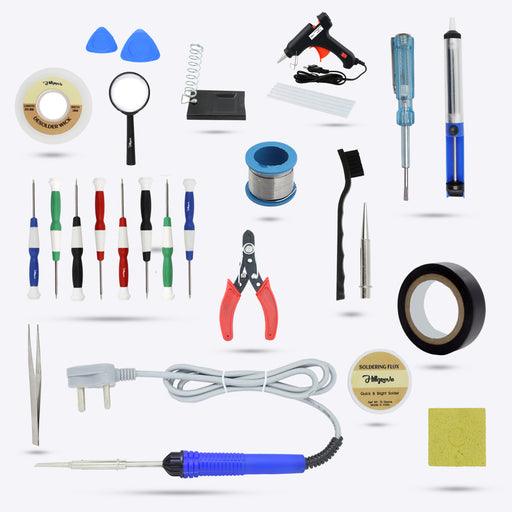 Hillgrove Electronic 26in1 Mobile Repairng Soldering and Desoldering Equipment Tool Machine Glue Gun Combo Kit Set with Flux Paste and Wire 25 W Simple (Flat, Pointed Tip)