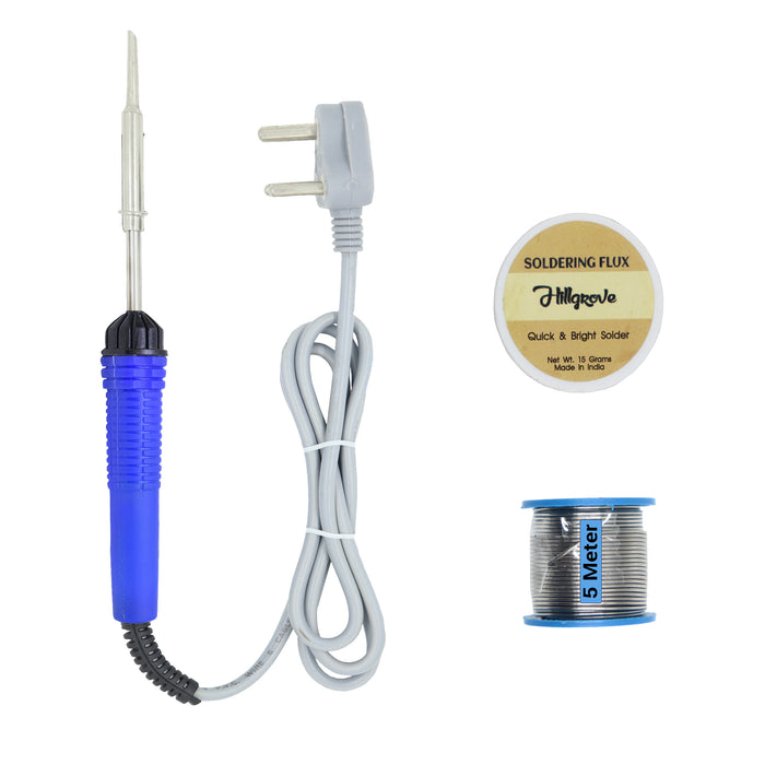 Hillgrove Electronic 3in1 Mobile Soldering Iron Equipment Tool Machine Combo Kit Set with Flux Paste and Wire 25 W Simple (Flat Tip)