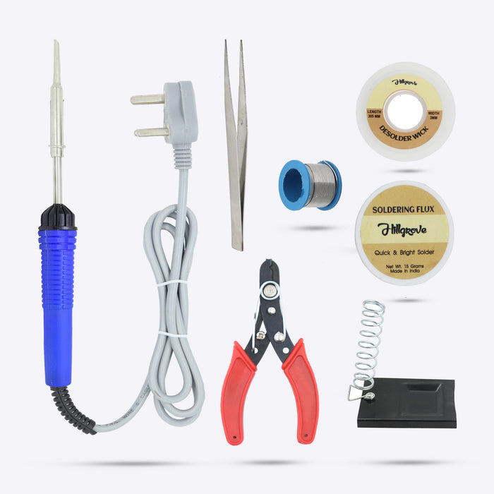 Hillgrove Electronic 7in1 Mobile Soldering Iron Equipment Tool Machine Combo Kit Set with Flux Paste and Wire 25 W Simple (Flat Tip)