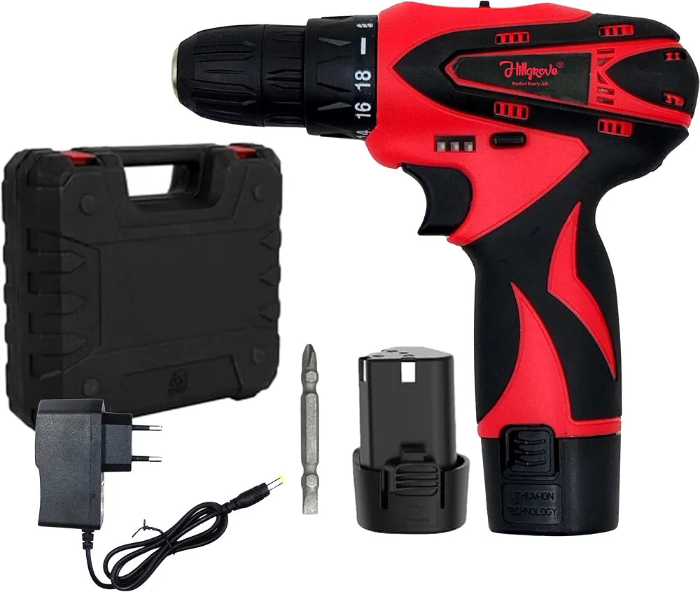 Hillgrove Electric Rechargeable Wireless Mini Cordless Charging Screw Drilling Wall Hole Battery & Charger Power Drill Machine Kit Set for Home Use )