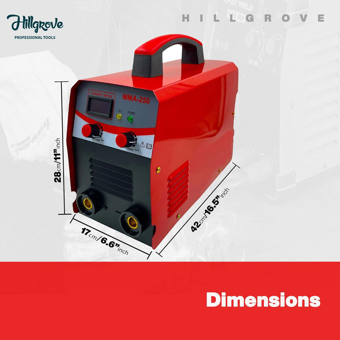 Hillgrove HGCM1217M3 250Amp Arc Force Control, AC, Anti Stick, Hot Start Function With Metal Brush and Safety Googles, Safety Gloves Digital Display IGBT Based VRD Technology MMA Inverter Welding Kit Machine