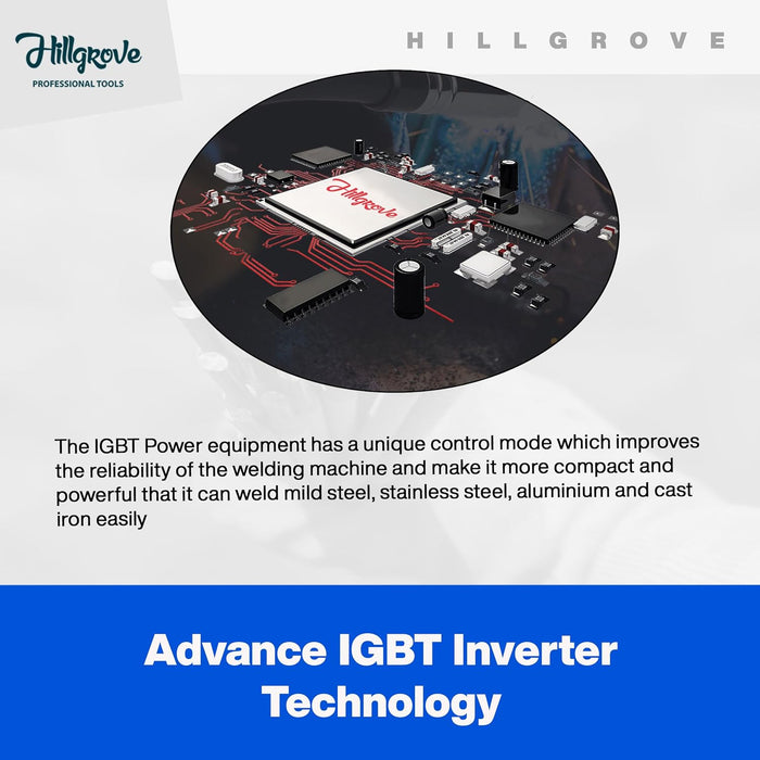Hillgrove HGCM1224M3 300Amp Arc Force Control, AC, Anti Stick, Hot Start Function With Metal Brush and Safety Googles, Safety Gloves Digital Display IGBT Based VRD Technology MMA Inverter Welding Kit Machine