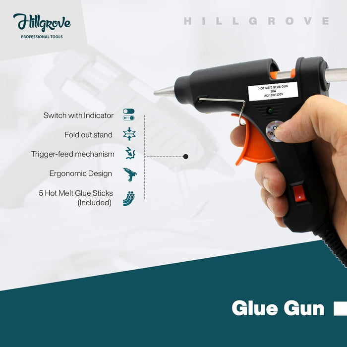Hillgrove HGCM104M1 Electric 11in1 Mobile Soldering Equipment Tool Machine Glue Gun Combo Kit Set with Digital Multimeter 25 W Simple (Flat Tip)