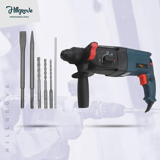 Hillgrove HGCM251M1 26mm Hammer Impact Drill Machine Forward/Reverse Rotation with Drill Chunk(13mm),SDS Adapter, HSS+Wood+Masonry Bit Set for Making Holes in Metal/Wood/Concrete Hammer Drill (26 mm Chuck Size, 1200 W)
