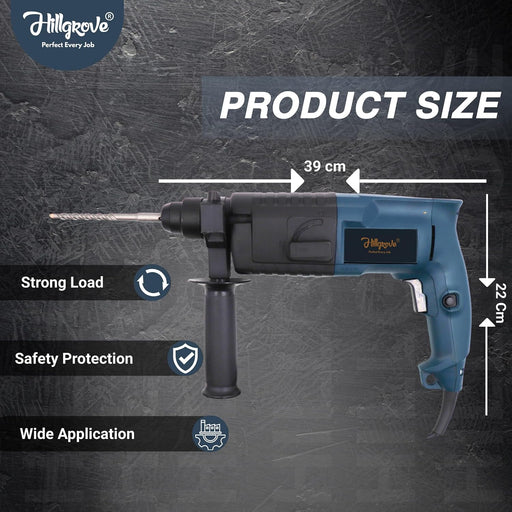 Hillgrove HGCM488M3 All Purpose 20mm Hammer Impact Drill Machine Forward/Reverse Rotation with 3 Bits for Making Holes in Metal/Wood/Concrete Hammer Drill (20 mm Chuck Size, 750 W)
