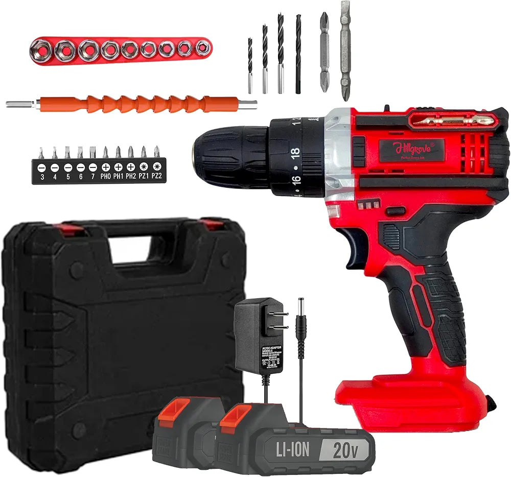 Hillgrove Electric Rechargeable Wireless Mini Cordless Charging Screw Drilling Wall Hole Battery & Charger Power Drill Machine Kit Set for Home Use )