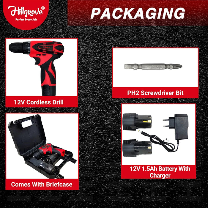 Hillgrove Electric Rechargeable Wireless Mini Cordless Charging Screw Drilling Wall Hole Battery & Charger Power Drill Machine Kit Set for Home Use )