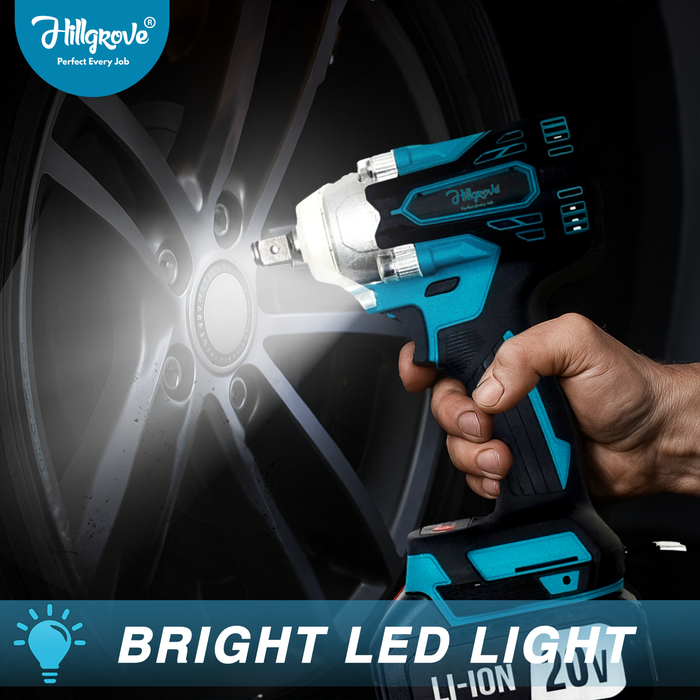 Hillgrove HGCM1383M1 300Nm Electric Nut Bolt Open Wrench Machine Gun Cordless Impact Wrenches Battery
