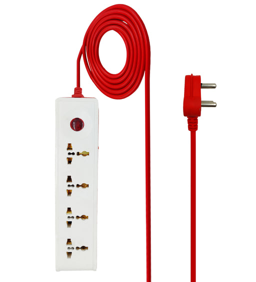 Hillgrove 4 Universal Socket and 1 Switch Power Extension Board with 5 Meter Long Cable Surge Protector for Home/Computer/Fridge 4  Socket Extension Boards (White, Red)