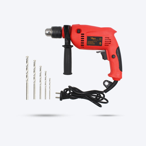 Hillgrove HGPD1M1 All Purpose 700W Drill Machine with 5 Drill Bits for Making Holes in Metal/Wood/Concrete with Reverse Rotaion and Variable Speed Pistol Grip Drill (13 mm Chuck Size)