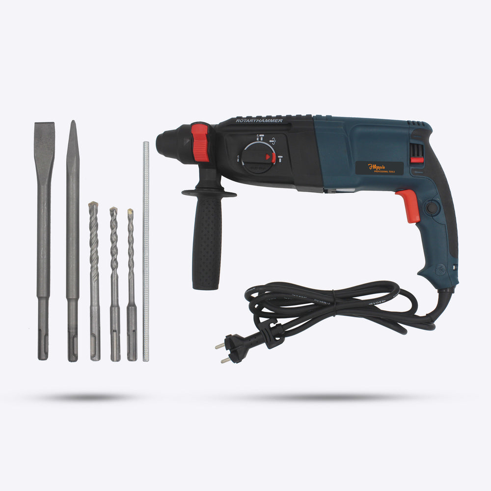 Hillgrove HGHD26DG5 All Purpose 26mm Hammer Impact Drill Machine Forward/Reverse Rotation with 5 Bits for Making Holes in Metal/Wood/Concrete Hammer Drill (26 mm Chuck Size, 1200 W)