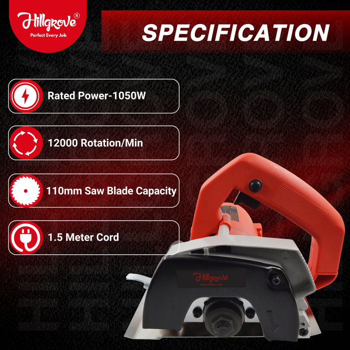 Hillgrove HGCM1293M3 Cutting Machine Saw for Tile/Marble/Wood with 1Pcs Wood Cutting Wheel (1050 W)
