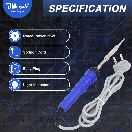 Hillgrove 5in1 Basic 25W Soldering Iron Kit with 5 Meter Soldering Wire, Soldering Flux, Stand, Wire Cutter 25 W Simple (Flat Tip)