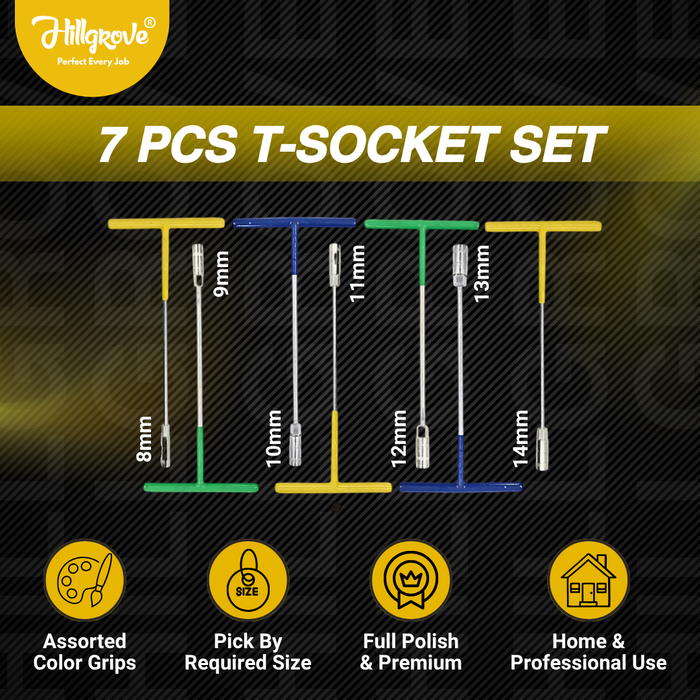 Hillgrove 8Pcs Hex T-Socket Spanner Set for Automobiles/Bike/Car Repair Tools Kit Socket Set (Pack of 8)