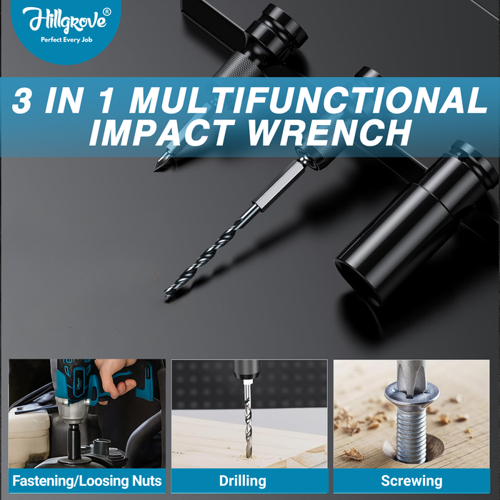 Hillgrove HGCM1383M1 300Nm Electric Nut Bolt Open Wrench Machine Gun Cordless Impact Wrenches Battery