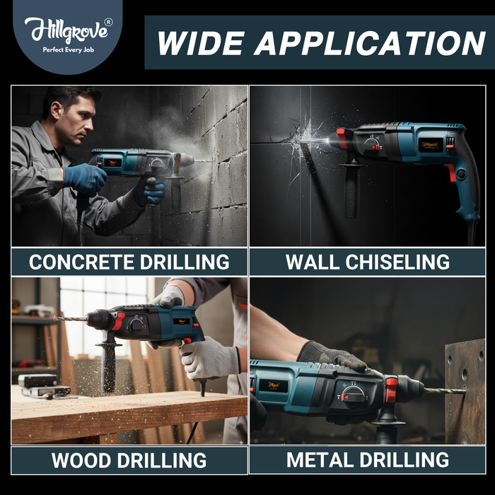 Hillgrove H26H4 All Purpose 26mm Hammer Impact Drill Machine Forward/Reverse Rotaion with 5 Bits for Making Holes in Metal/Wood/Concrete Hammer Drill (26 mm Chuck Size, 1200 W)