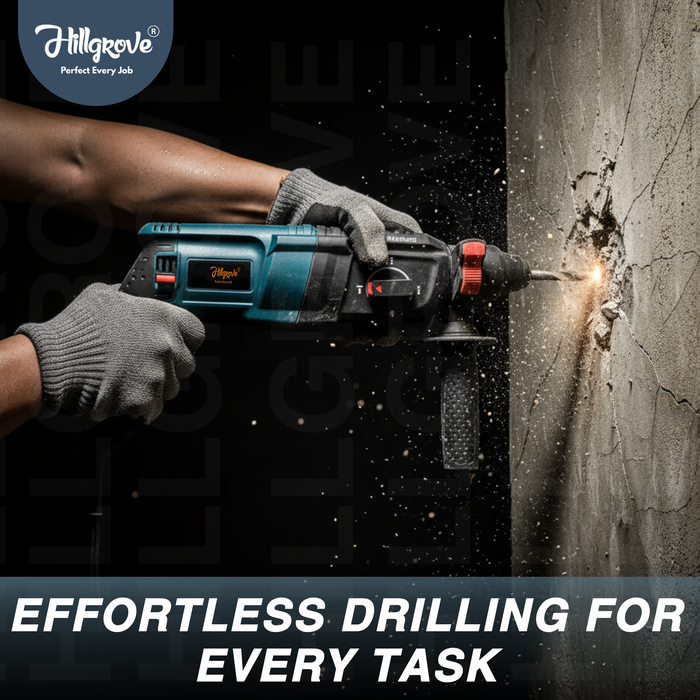 Hillgrove H26H4 All Purpose 26mm Hammer Impact Drill Machine Forward/Reverse Rotaion with 5 Bits for Making Holes in Metal/Wood/Concrete Hammer Drill (26 mm Chuck Size, 1200 W)