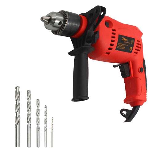 Hillgrove HGCM1013M5 All Purpose 700W Drill Machine with 5Pcs HSS Drill Bits for Making Holes in Metal/Wood/Concrete with Reverse Rotaion and Variable Speed Pistol Grip Drill (13 mm Chuck Size)
