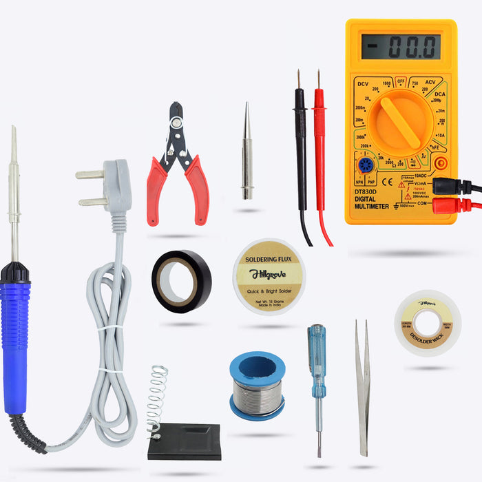 Hillgrove HGCM101M3 Electronic 11in1 Mobile Soldering Iron Equipment Tool Machine Combo Kit Set with Digital Multimeter 25 W Simple (Flat Tip)
