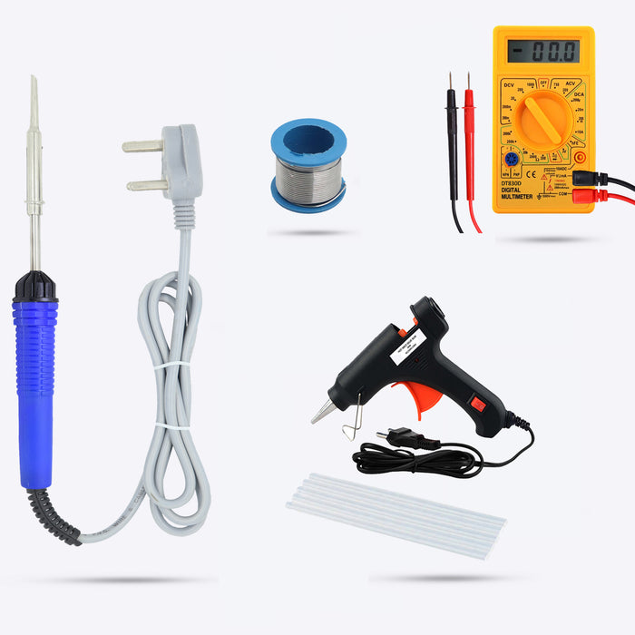 Hillgrove HGCM103M3 Electric 5in1 Mobile Soldering Equipment Tool Machine Glue Gun Combo Kit Set with Digital Multimeter 25 W Simple (Flat Tip)