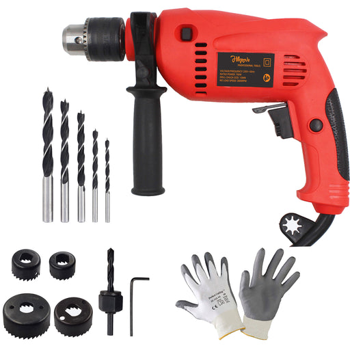 Hillgrove HGCM1082M3 700W Power Drill Machine with 5Pcs Wood Bits and 6Pcs Hole Saw Drill Bits for Making Holes in Metal/Wood/Concrete with Reverse Rotation and Variable Speed Pistol Grip Drill (13 mm Chuck Size)