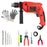 Hillgrove HGCM1086M3 700W Drill Machine with 5Pcs Hand Tool Kit, 5Pcs HSS Drill Bits for Making Holes in Metal/Wood/Concrete with Reverse Rotation and Variable Speed Pistol Grip Drill (13 mm Chuck Size)