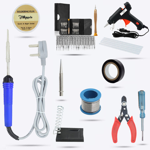 Hillgrove HGCM111M2 Electric 11in1 Mobile Soldering Equipment Tool Machine Glue Gun Combo Kit Set with 25in1 Screwdriver Set 25 W Simple (Flat Tip)
