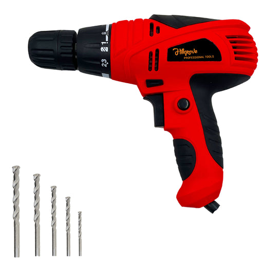 Hillgrove HGCM1184M1 All Purpose 500W Drill Machine with 5Pcs Masonry Drill Bits for Making Holes in Metal/Wood/Concrete with Reverse Rotation and Variable Speed Pistol Grip Drill (10 mm Chuck Size)