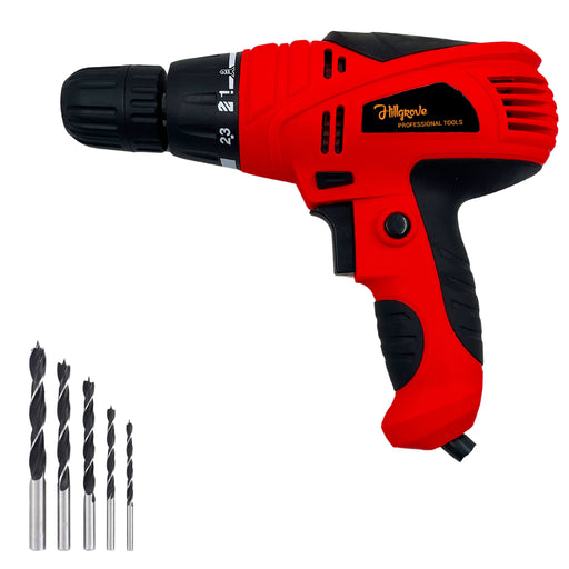 Hillgrove HGCM1185M3 All Purpose 500W Drill Machine with 5Pcs Wood Drill Bits for Making Holes in Metal/Wood/Concrete Pistol Grip Drill (10 mm Chuck Size)