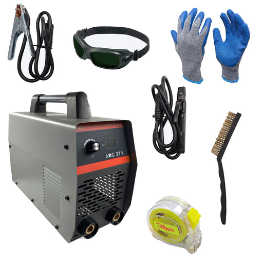 Hillgrove HGCM1200M1 271Amp Arc Force Control, AC, Anti Stick, Hot Start Function With Metal Brush and Safety Googles, Safety Gloves Digital Display IGBT Based VRD Technology MMA Inverter Welding Kit Machine
