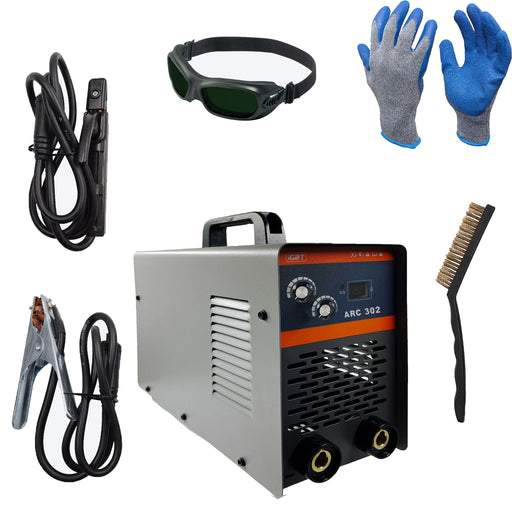 Hillgrove HGCM1205M1 302Amp Arc Force Control, AC, Anti Stick, Hot Start Function With Metal Brush and Safety Googles, Safety Gloves Digital Display IGBT Based VRD Technology MMA Inverter Welding Kit Machine