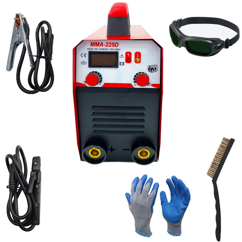 Hillgrove HGCM1211M2 225Amp Arc Force Control, AC, Anti Stick, Hot Start Function With Metal Brush and Safety Googles, Safety Gloves Digital Display IGBT Based VRD Technology MMA Inverter Welding Kit Machine