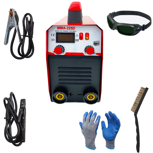 Hillgrove HGCM1211M2 225Amp Arc Force Control, AC, Anti Stick, Hot Start Function With Metal Brush and Safety Googles, Safety Gloves Digital Display IGBT Based VRD Technology MMA Inverter Welding Kit Machine