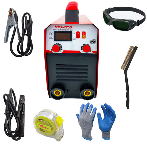 Hillgrove HGCM1212M2 225Amp Arc Force Control, AC, Anti Stick, Hot Start Function With Metal Brush and Safety Googles, Safety Gloves Digital Display IGBT Based VRD Technology MMA Inverter Welding Kit Machine