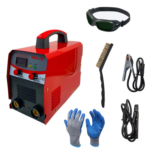Hillgrove HGCM1217M3 250Amp Arc Force Control, AC, Anti Stick, Hot Start Function With Metal Brush and Safety Googles, Safety Gloves Digital Display IGBT Based VRD Technology MMA Inverter Welding Kit Machine