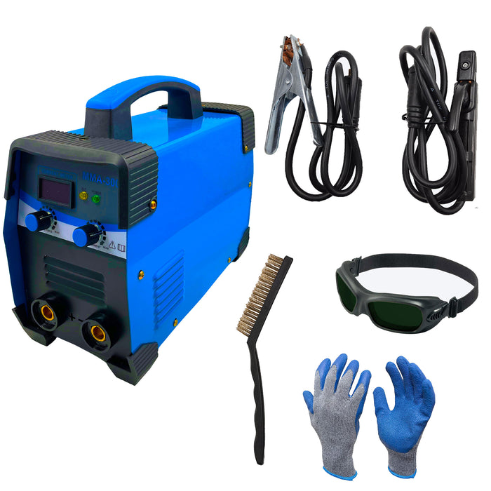 Hillgrove HGCM1223M3 300Amp Arc Force Control, AC, Anti Stick, Hot Start Function With Metal Brush and Safety Googles, Safety Gloves Digital Display IGBT Based VRD Technology MMA Inverter Welding Kit Machine