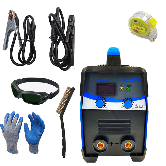 Hillgrove HGCM1224M3 300Amp Arc Force Control, AC, Anti Stick, Hot Start Function With Metal Brush and Safety Googles, Safety Gloves Digital Display IGBT Based VRD Technology MMA Inverter Welding Kit Machine