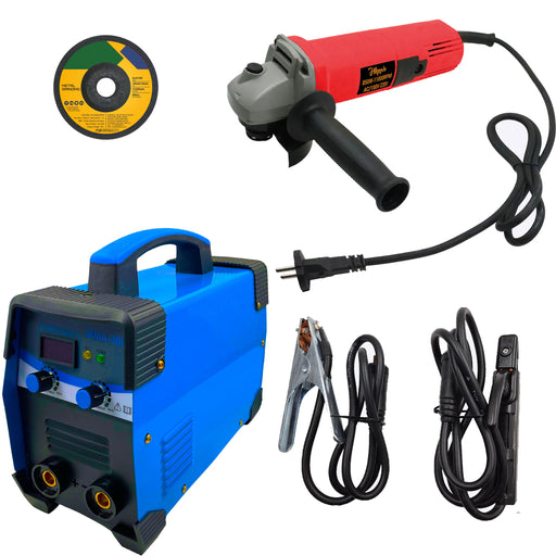 Hillgrove HGCM1226M1 300Amp Arc Force Control, AC, Anti Stick, Hot Start Function With 100MM Wheel Diameter Angle Grinder Digital Display IGBT Based VRD Technology MMA Inverter Welding Kit Machine