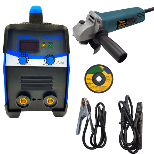 Hillgrove HGCM1227M2 300Amp Arc Force Control, AC, Anti Stick, Hot Start Function With 100MM Wheel Diameter Angle Grinder Digital Display IGBT Based VRD Technology MMA Inverter Welding Kit Machine