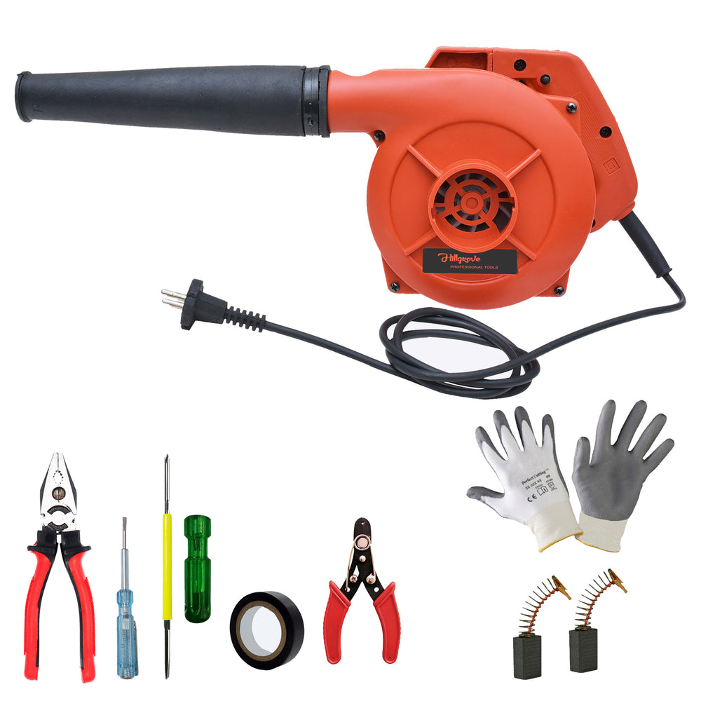 Hillgrove HGCM1260M2 800W-18000RPM Electric Air Blower and Suction Dust Cleaner for AC/Computer/Home with 5Pcs Hand Tool Kit Air Blower Fan Machine Gun Dust Cleaning Forward Curved Air Blower