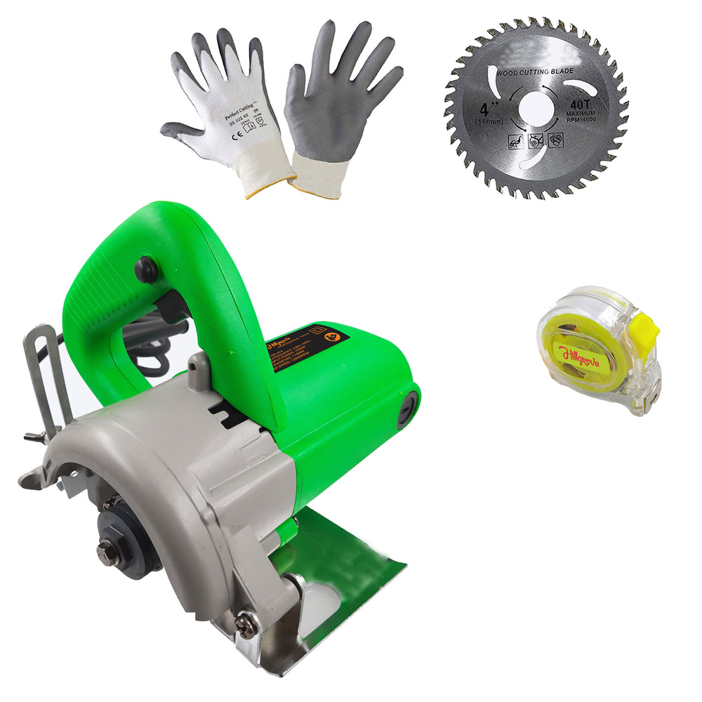 Hillgrove HGCM1282M3 Cutting Machine Saw for Tile/Marble/Wood with 1Pcs Wood Cutting Wheel, Safety Gloves (1050 W)