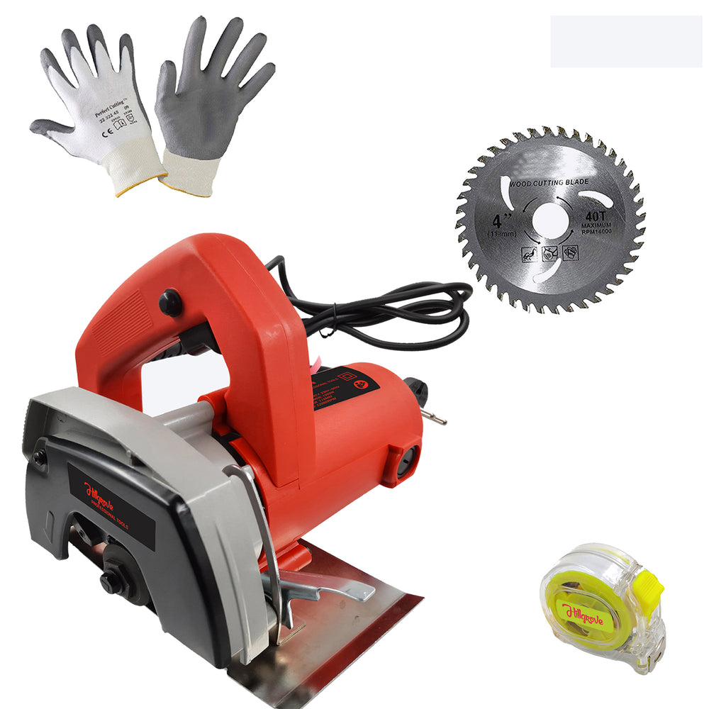 Hillgrove HGCM1297M3 Cutting Machine Saw for Tile/Marble/Wood with 1Pcs Wood Cutting Wheel, Safety Gloves (1050 W)